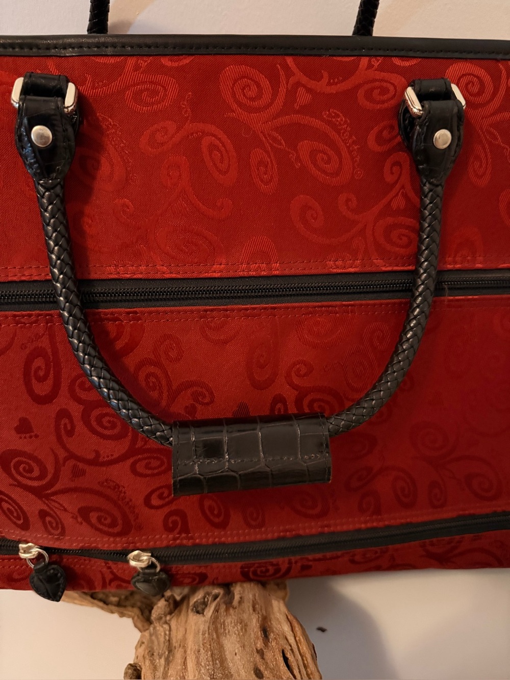 Brighton Ruby Red Jacquard Croc Leather Weekender Travel Bag Carry-On Elegant - Picture 7 of 15